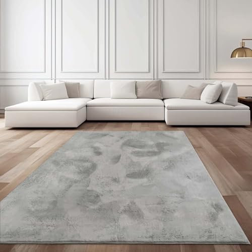 Taracarpet Fellteppich Kunstfell Waschbar - Hasenfell Imitat, Kaninchenfell, Kurzfell | Flauschiger Teppich für Wohnzimmer, Bettvorleger Schlafzimmer - Grau 160x230 cm