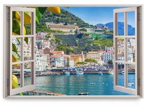Paul Sinus Wandbild 120x80cm Fensterbild Campania Italien Meer Berge Küste Sommer Sonnenschein