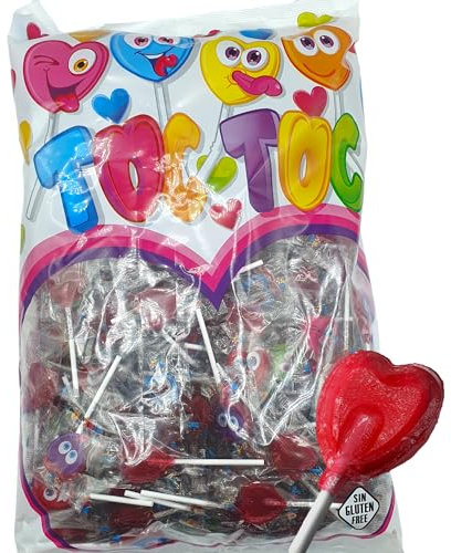 Piruletas Mini Corazon Fresa - Cereza - 200 unidades de Piruletas - SIn Gluten - Caramelos con Palo Corazon