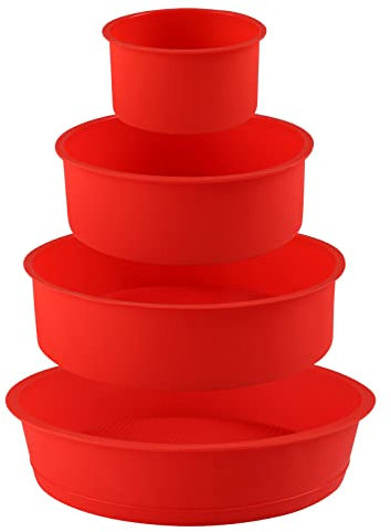 GWHOLE Silicone Cake Tins for Baking,4 Pcs 10-25cm Round Non-Stick Silicone Baking Moulds for Baking Layer Cake, Cheesecake