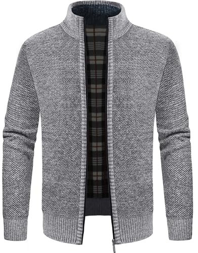 GLESTORE Cardigan Homme Veste Sweat Zippé Gris Clair L