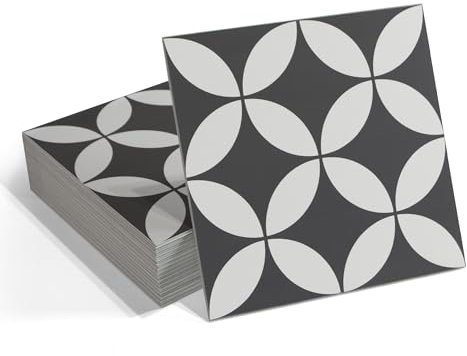 INNO STICKERS Piastrelle autoadesive per pavimenti e pareti per bagno e cucina, in vinile SPC, 22,7 x 22,4 cm, motivo a moneta, colore grigio, 16 piastrelle, 2,5 m².