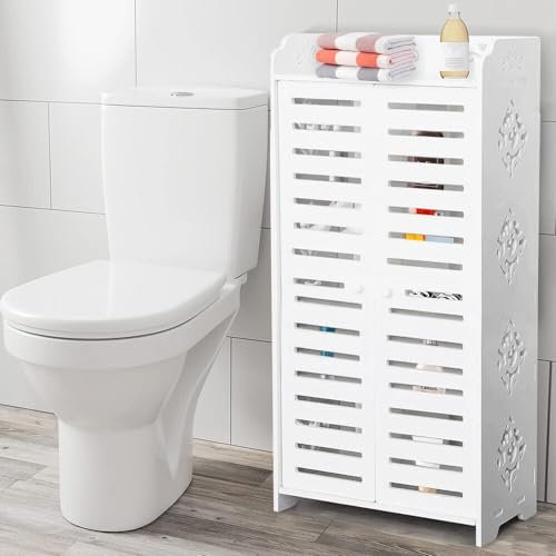 JUNHAO-SHOP Bathroom Floor Cabinet 90x40x23cm Storage Unit 5 Tier 2 Door Shelves White MDF Painted Wood Free Standing Cupboard for Bathroom Porch