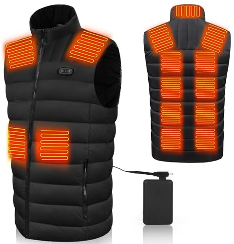 ZWOOS Gilet chauffant pour homme et femme, 15 zones de chauffage, veste chauffante avec batterie de 20 000 mAh, 3 vitesses, lavable en machine, Noir , L-XL