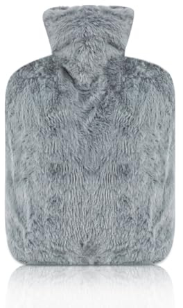 Tetnsk Hot Water Bottle with Cover, 2L Classic Rubber Hot Water Bag for Hand Feet Warmer Grey