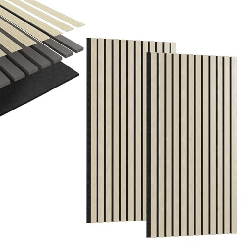 YUENFONG Akustikpaneele Echtholz 60x120cm, 2er Set Lamellenwand Wandpaneele Wandverkleidung Holzpaneele aus MDF Polyvinylfaser, Akustikplatten Moderne Wandpaneel, Weiß