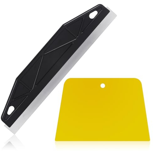 12 Paint Shield Cutting in Tool Trim Guard Metal Straight Edge Scraper | Two Pieces Set, Stainless Steel Blade, Yellow Spatula Smoother, Skirting Board Carpet Protector, Wallpaper Decorating