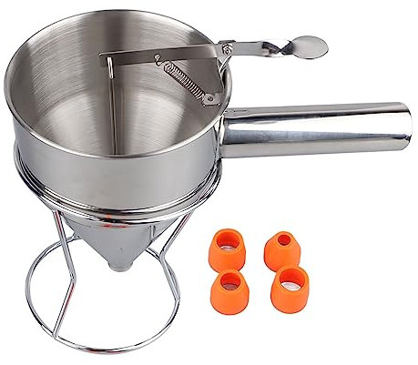 Stainless Steel Pancake Batter Dispenser with Squeeze Handle,Heavy Duty Baking Tool Metal Versatile Funnel Cake Candle Wax Poure Cupcake Pourer for Pancakes Waffle Muffin Mix