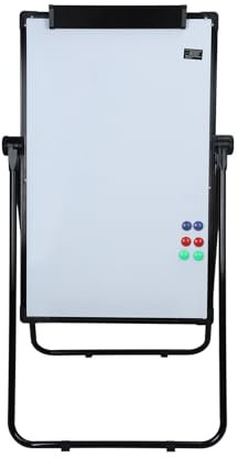 funrautz Weißwandtafel, doppelseitig, trocken abwischbar, höhenverstellbar, Aluminiumrahmen, 360 Grad drehbar, Klassenzimmer-Staffelei, Stand-Flipchart mit Löschen, Marker, schwarz, 110 cm - 195 cm