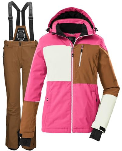 Killtec Damen Skianzug Größe 38 - aus Skijacke weiß braun pink und Skihose braun - mit 10000mm Wassersäule - wasserdicht, atmungsaktiv