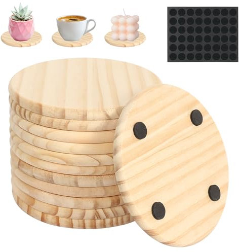 12 Pièces Dessous de Verre Bois Brut sous-Verres Rond Dessous de Verre en Bois avec Tapis Antidérapant Pots de Fleurs Pad Assiette pour Bougies sous de Verre pour Boissons Bougies Succulentes