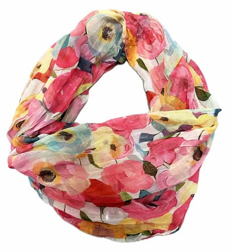 J26 Blumen Mandala Farbverlauf Kreis Seide Sommer Loop Verlauf Regenbogen Rainbow Silk Uni Rundschal Schlauchschal Stola Schal leicht 2025 Neu (BlumenB Rot)