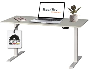 Hausfux Höhenverstellbarer Schreibtisch auf Maß - inkl. 2,5 cm starker, maßgefertigter Tischplatte - 2- oder 3-stufiges Gestell, OLED-Touchpanel (Nordic Weiß & Weiß, 2-stufig, 140 x 70 cm)