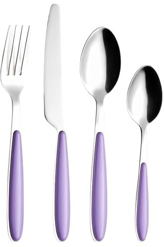 EXZACT Set de couverts en acier inoxydable avec poignées colorées EX07 (lilas x 24)