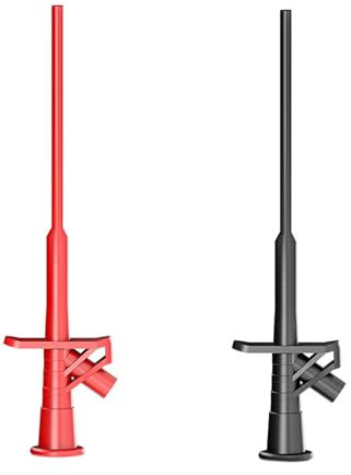 2 Stück Multimeter Kabel Prüfsonde, Isolierte 10A Krokodilklemme Prüfsonde Professionelle Isolierte Schnell Test Haken Clip Prüfsonde Mit 4mm Bananenbuchse Für elektrische Tests 1000V/10A Rot Schwarz