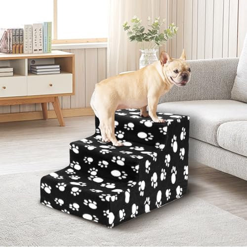CROWNSHOP 3-Steps Dog Ramp 45x35x30cm Non-Slip Pet Stairs for Small Dogs and Cats 3-Steps Dog Ramp for Sofa (Black, 45x35x30cm, 3)