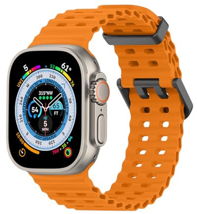 Lobnhot Ocean Armband Kompatibel mit Apple Watch Ultra 2 / Ultra Armband 49mm 45mm 44mm 42mm Herren Damen, Silikon Sports Armband Ersatz für iWatch Ultra 2 Series 9 8 7 6 5 4 3 2 1 SE, Orange