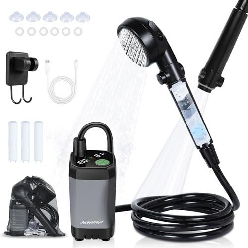 Campingdusche Set Camping Dusche mit Pumpe, Tragbare Solardusche Camping Warmwasser Mobile Dusche Outdoor mit 6000mAh Akku Außendusche für Ohnmobil, Garten, Autowaschen, Strand, Reisen, Haustier