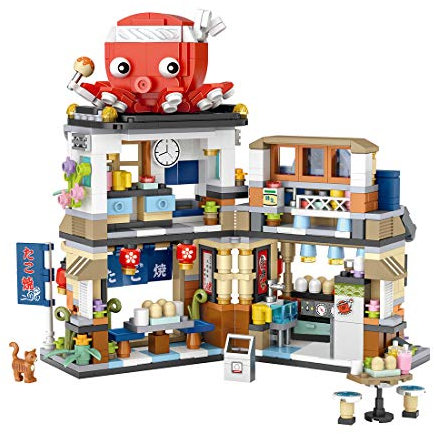 Takoyaki Shop Bausteine Bausatz, 722 Teile Straßenansicht Modulares Haus Modell Bausteine, Mini Japanischer Architektur Klemmbausteine Bauset Konstruktions Set