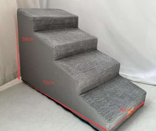 BingoPaw Hundetreppe 4 Stufen 50cm hoch, Haustiertreppe für Bett und Sofa aus Hochdichtem Schwamm, Tragbar Hunderampe mit Abnehmbarem, Waschbarem Bezug und Rutschfestem Boden, 39x76x50cm