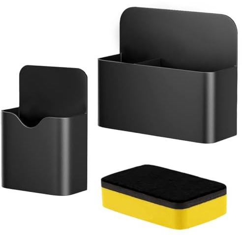 Orixo 2 Stück Stifthalter Magnetisch mit Whiteboard Schwamm, Stiftehalter Magnetisch, Magnetischs Markerhalterun, Whiteboard Behälter Für Schule, Büro, Whiteboards, Kühlschrank, Schließfach - Schwarz