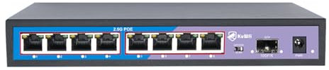 KuWFi HG0801-P Switch POE 2.5 Gigabit 8 Porte , 1 Porta SFP 10G, 60Gbps 8 Porte Ethernet 2.5G, Plug & Play, Montaggio Desktop o a Parete, Ideale per Monitoraggio IP/AP WiFi, Ufficio, Scuola, Ospedale