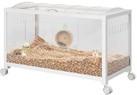 Hamsterkäfig, 360°-Sicht, transparenter Hamsterlebensraum, Kleintierkäfig,belüfteter Mäusekäfig mit Vordertür, Rattenkäfig, tragbares Hamsterhaus für Ratten, Meerschweinchen,96x47x50 cm