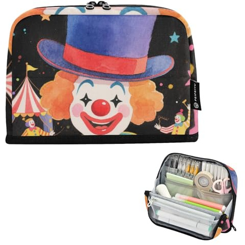 tplaotee Federmäppchen, Motiv: Clown, bunt, Cartoon, großes Fassungsvermögen, Make-up, einfache Mehrzweck-Tasche für Jugendliche, Reisen, Bolsa de Maquillaje para mujer
