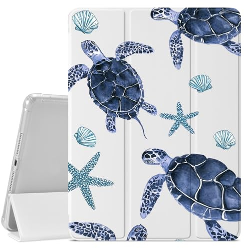VibrantFruitique Blue Sea Turtle Case for iPad Air 13 (M3) 2025 / (M2) 2024 / iPad Pro 12.9 2022/2021 Ocean Sea Animal Case,Pencil Holder & Clear Back & Trifold Stand Cover for Women