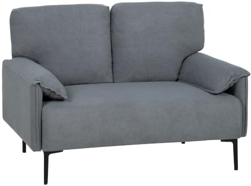 HOMCOM Sofa 2-Sitzer 127 cm Kleine Couch mit Gepolstert Armlehne Grau | Polstersofa, Samtoptik, Modernes Loungesofa, für Wohnzimmer, Schlafzimmer, Kleine Räume