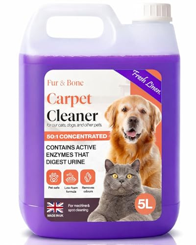 Fur & Bone - 5 Litre Pet Carpet Cleaner Shampoo - Deep Cleaning Solution for Pets - Powerful Pet Carpet Stain Remover for All Machines - Removes Dog & Cat Stains & Odours - Fresh Linen Scent