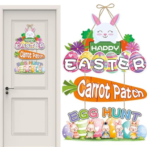 Osterkranz, dekorative Girlande aus Holz, handgefertigt, Türkranz für den Außenbereich für Ostern | für Freunde und, Partys, Außen, Wand, Innen Haus