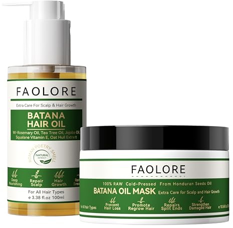 100 ml Hair Oil (Rosemary/Tea Tree/Jojoba/Squalane) + Batana Oil Mask - 100% Raw Cold Pressed Honduran Batana for Hair Growth, Scalp Health & Dry Damaged Hair Repair, Suitable for All Hair Types