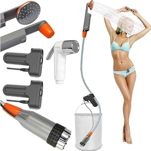 rutell Portable Camping Shower, Rechargeable Electric Shower Pump with USB Charging, IPX8 Waterproof, Adjustable Pressure, Shower Sprayer for Camping, Caravan, Beach, Dog Washing