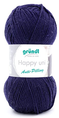 Gründl Happy uni 100% Polyacryl 1 x 100 g, Marine | (Strick- und Häkelgarn mit wollartigem Charakter aus Anti-Pilling, 100 g / 250 m, Nadelstärke: 4 - 5, 100 g)