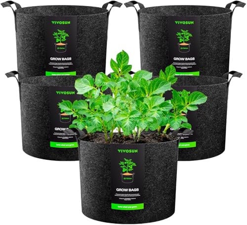 VIVOSUN 5er-Packung 80L hochbelastbare verdickte Stofftöpfe, Pflanzsack aus Vliesstoff mit Griffen für Gemüse, Blumen, Früchte, Gewächshaus und Garten