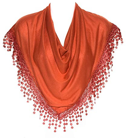 Hat To Socks Foulard Triangulaire avec Bande de Dentelles aux Fuseaux à Franges, pour les Femmes (Burnt Orange)