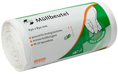 DEISS FIRST Plus - Bolsas de basura (85 L, 50 unidades), color blanco