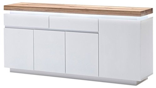 möbelando Sideboard Anrichte Highboard Kommode Mehrzeckschrank Weiß mit LED Lisa II