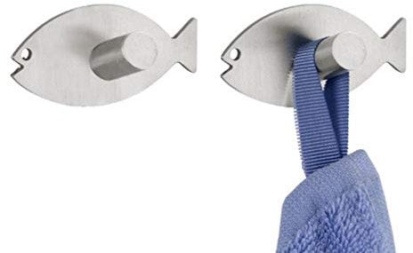 WENKO Wandhaken Fisch Edelstahl 2er Set - 2er Set, selbstklebend, Edelstahl rostfrei, 6.5 x 3.2 x 2.8 cm, Matt