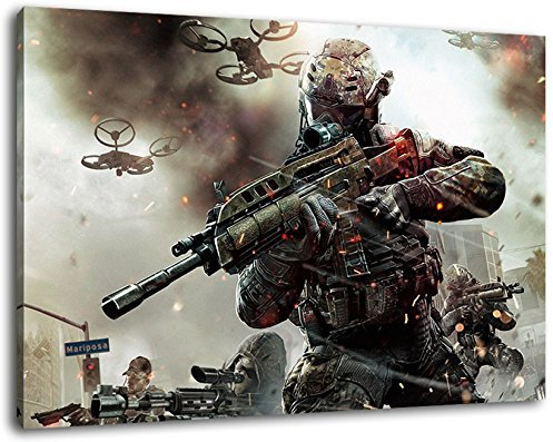 Call of Duty Format 80x60 cm Bild auf Leinwand, XXL riesige Bilder fertig gerahmt mit Keilrahmen, Kunstdruck auf Wandbild mit Rahmen