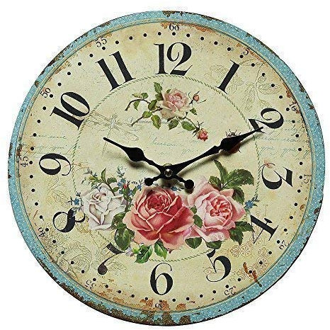 linoows Wanduhr, Uhr mit Rosenmotiv, Rosenuhr im Landhaus Stil 28 cm