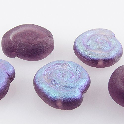 5 Glasperlen lila matt AB 12mm Bastelperlen Schneckenhaus Perlen Beads -1692