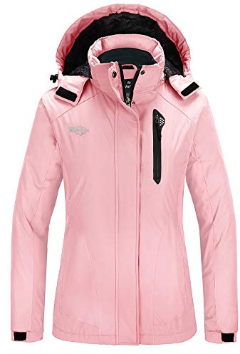 Wantdo Giacca da Sci Impermeabile Giacca da Neve in Pile Warm Giaccone Sport Invernale Cappotto da Passeggio all'Aperto Sport Donna Rosa XL