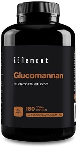 Glucomannane 4200 mg par Dose, avec Vitamine B3 et Chrome - Fibre de Racine de Konjac - Effet Satiétogène, Accompagne la Gestion du Poids - 180 Gélules Véganes - Zenement