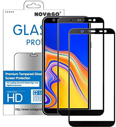NOVAGO Compatible avec Samsung Galaxy J6 Plus J4 Plus (2018) 2 Films Protection écran en Verre trempé résistant pour J4+ /J6 + (Noir Couvre Tout écran)