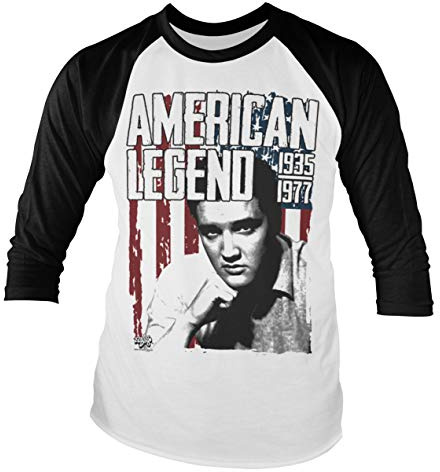 ELVIS PRESLEY Offizielles Lizenzprodukt American Legend Baseball 3/4 Ärmel T-Shirt (Schwarz-Weiß), Small