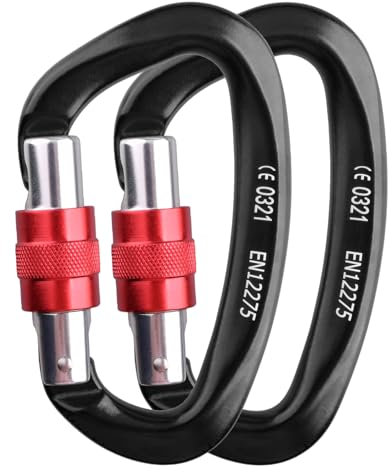TRIWONDER 25kN Aluminium Wiregate Karabiner Verschluss Leichte Karabiner Clips für Hängematte Camping (25KN Schraubverschluss - 2 Schwarz)