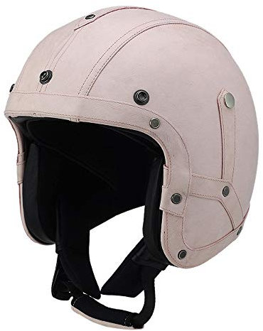 Woljay Pelle 3/4 Casco da moto aperto casco jet moto piatto Caschi Scooter DOT/ECE (Medium, Rosa)