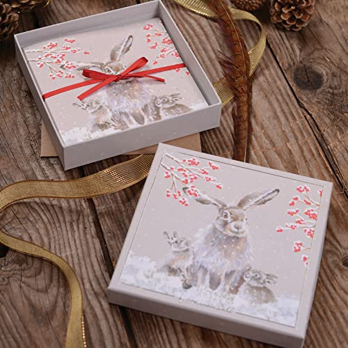 Wrendale LXB009 Weihnachtskarten im Set, Motiv: Schneefall, Hasen und Beeren
